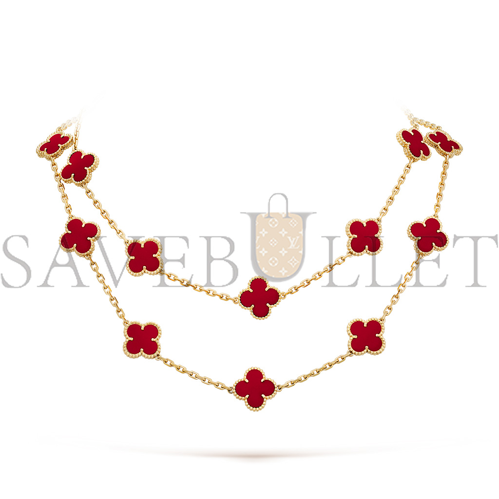 VAN CLEEF ARPELS VINTAGE ALHAMBRA LONG NECKLACE, 20 MOTIFS - YELLOW GOLD, CARNELIAN  VCARD39800